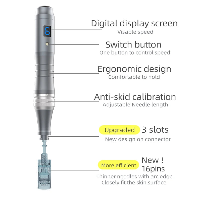 Bästa trådlösa Derma Pen Ultima M8 6 digitala hastighetsmikronålpenna med 20 st Dr Pen-nålpatroner för mikronålsbehandling