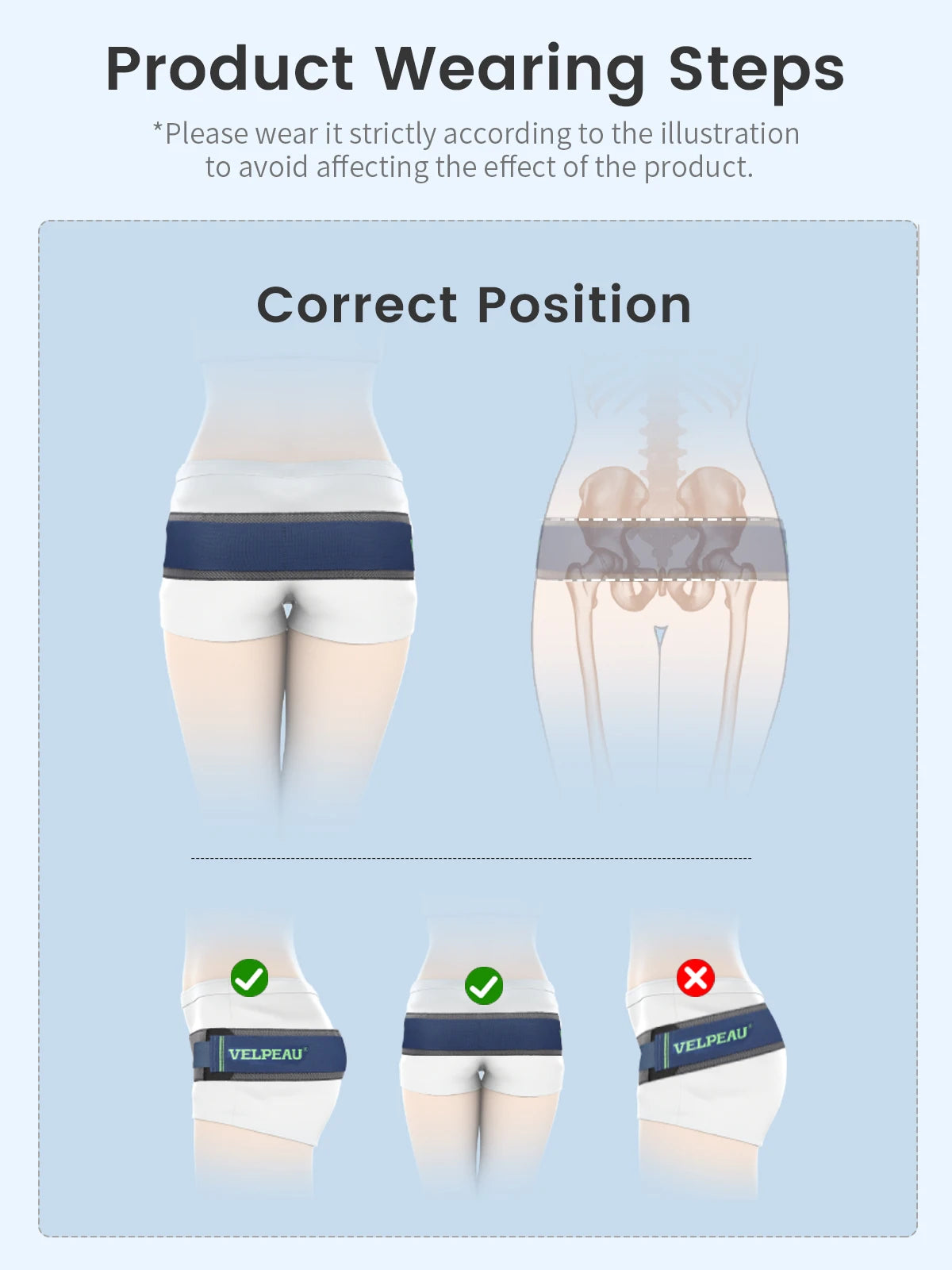 VELPEAU Sacroiliac Belt for Si Joint, Hip, Pelvic, Lower Back, Leg and Sacral Nerve Pain Relief, Pelvic Belt for Women and Men