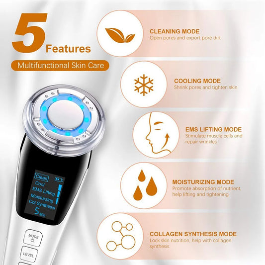 Portable EMS Facial Massager Microcurrent Face Lift Skin Tightening Rejuvenation Warm Cold Face Beauty Device Home Skin Care