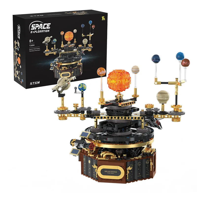 Electric solar system Model building blocks Space Exploration Learning equipment Assembling toy rotatable gift for child student Electric 1113pcs