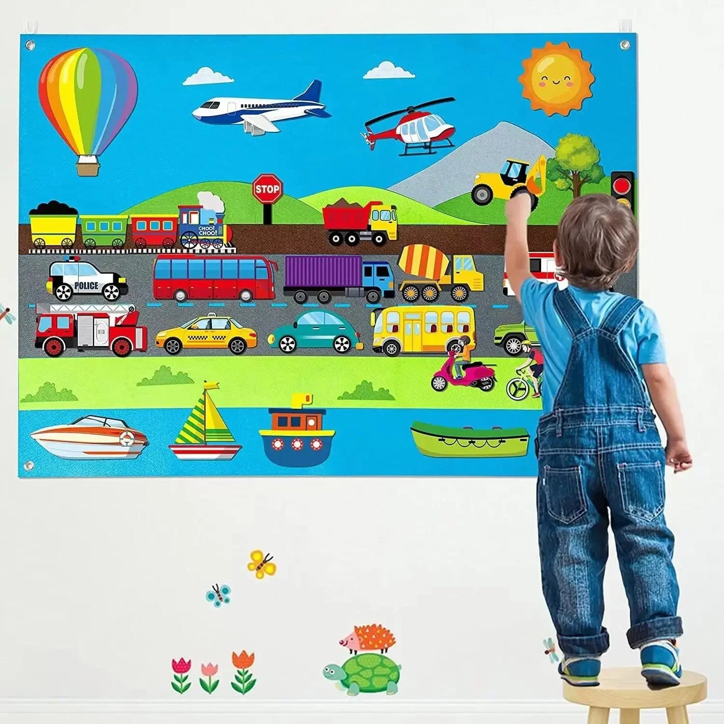 Felt Story Board Set Toy for kids Farm Animals Preschool Education Early Learning Interactive Play Mat Wall Hanging Gift for To Vehicles