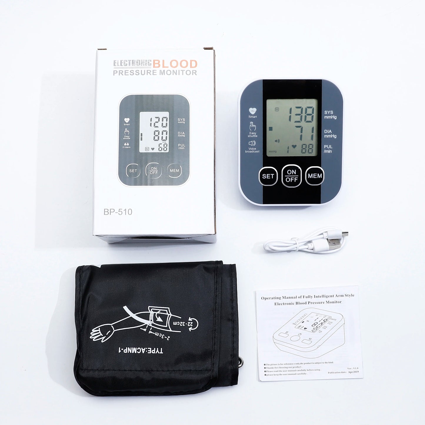 Digital Arm Blood Pressure Meter Cuff Medical Automatic Pressure Tonometer Tensiometer Heart Rate Pulse Meter BP Monitor Healthy