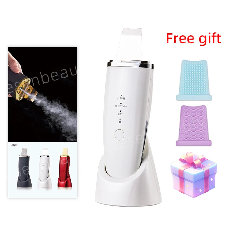 New Ultrasonic Skin Scrubber Vibration Face Spatula Blackhead Remover Shovel Clean Cavitation Peeling Facial Lifting EMS Machine