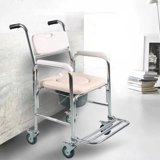 Lightweight Aluminum Alloy Shower Commode 300lbs Capacity Toilet Stool Foldable Wheelchair Seat Waterproof Durable Design