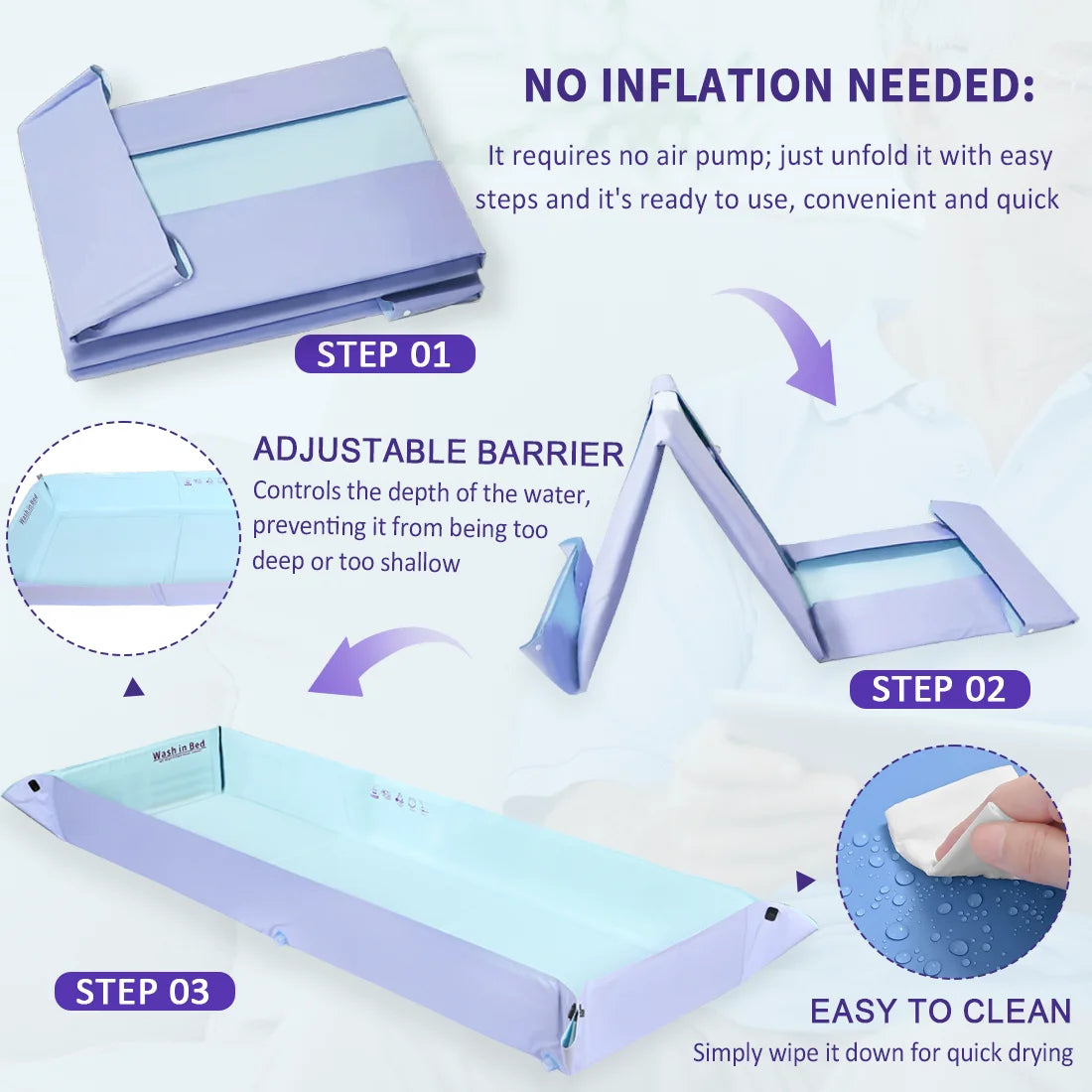 Ehucon Disabled Foldable Bathtub Portable Washing in Bed System Patient Shower Mattress for the Elderly Bedridden People Clean