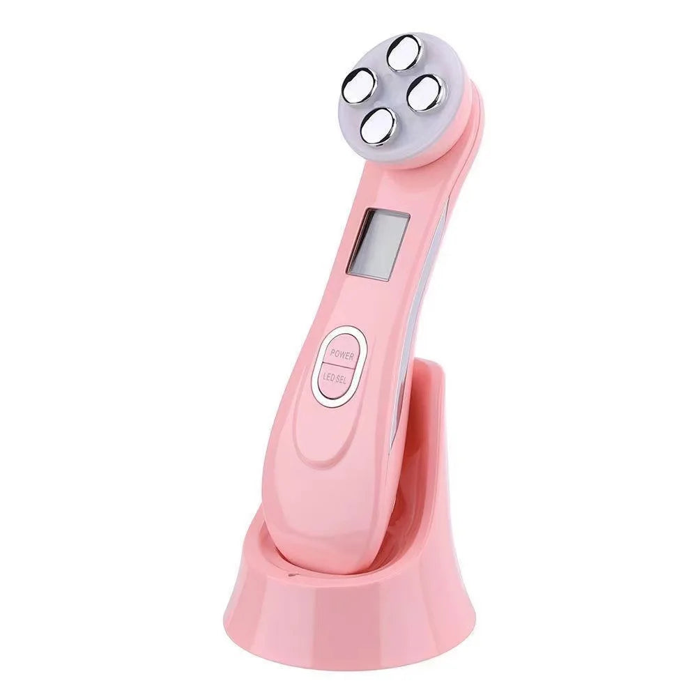 5-IN-1 RF LED Photon Skin Care Beauty Device EMS Facial Electroporation Radio Frequency Face Lifting Tighten Wrinkle Removal Pink