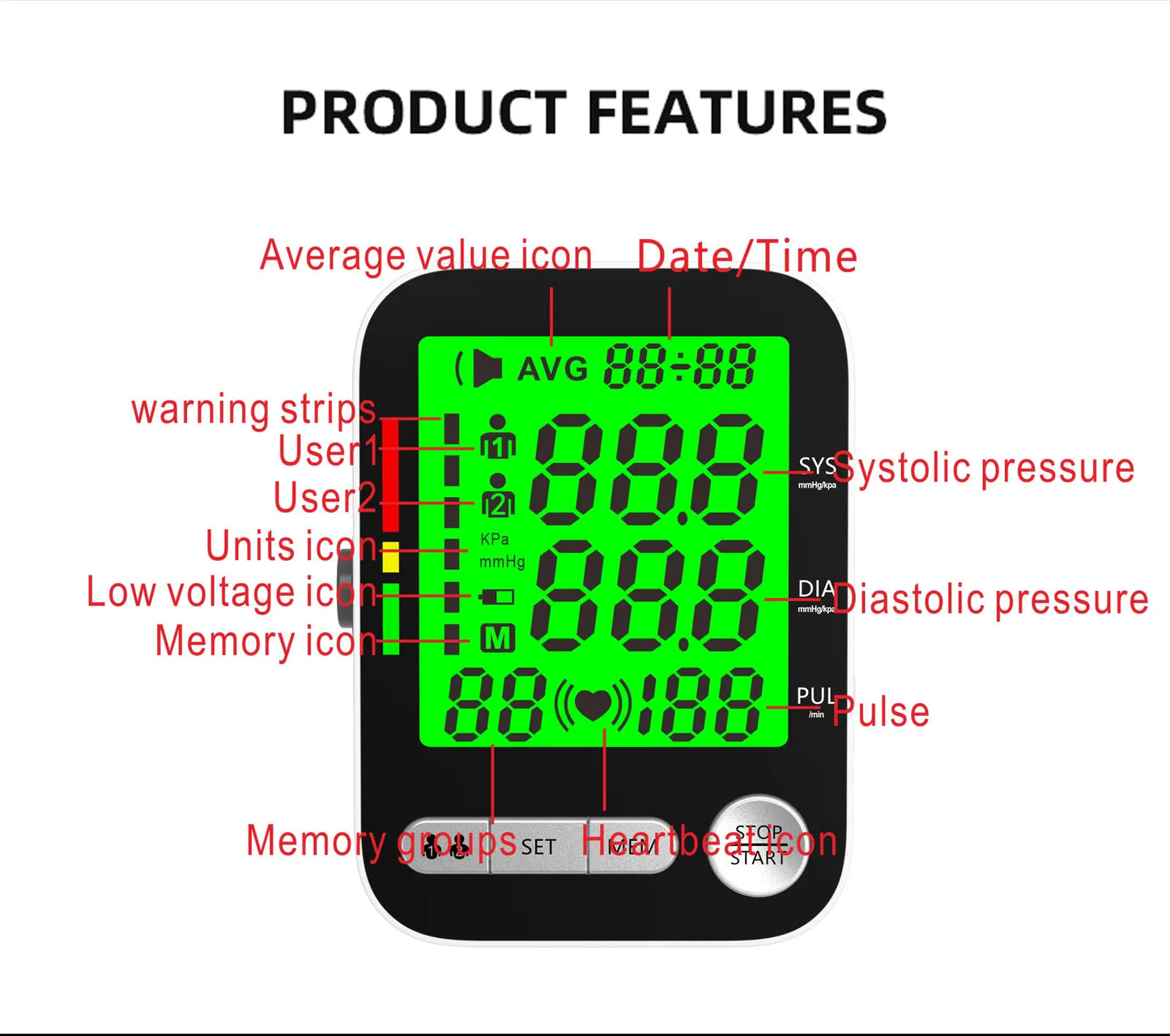 High Accurate Rechargeable Digital Sphygmomanometer Bp Monitors Electronic Tonometer Arm Cuff Blood Pressure Monitor Talking BPM