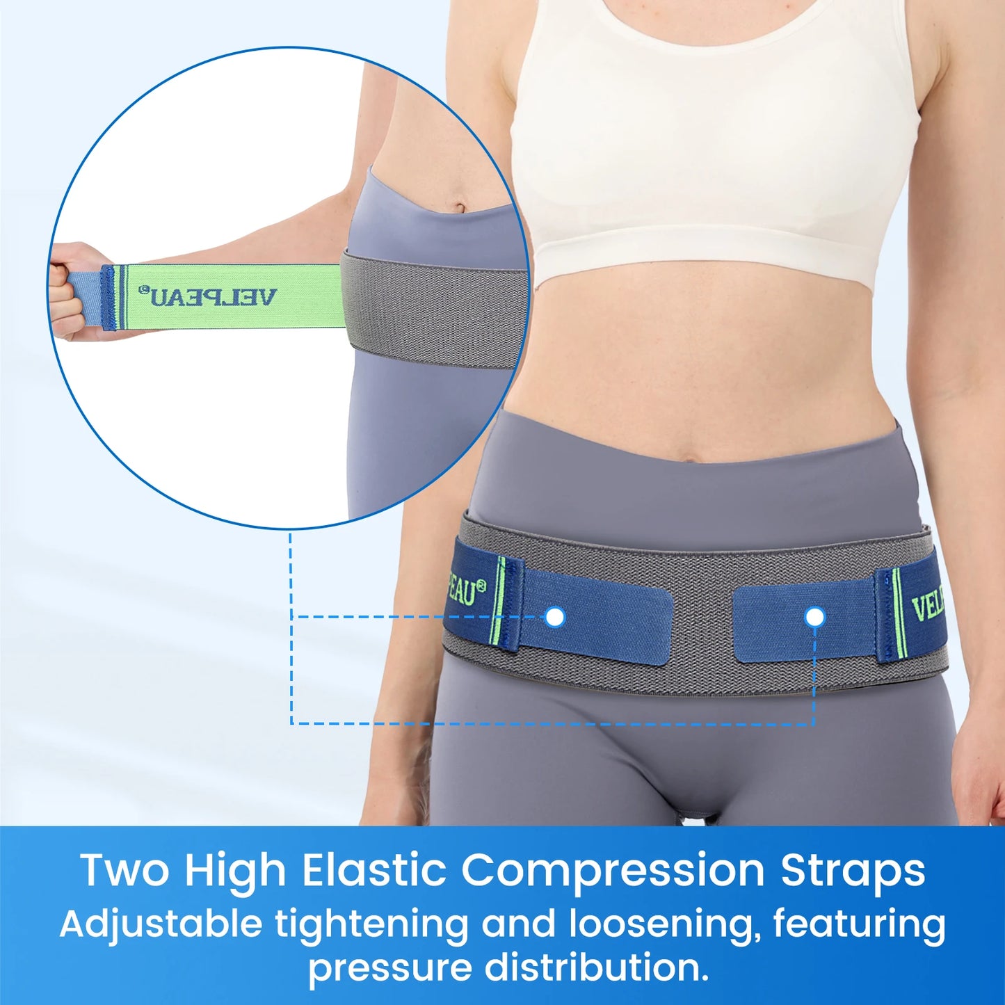 VELPEAU Sacroiliac Belt for Si Joint, Hip, Pelvic, Lower Back, Leg and Sacral Nerve Pain Relief, Pelvic Belt for Women and Men