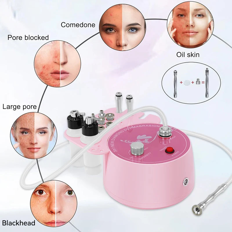 3in1 Diamond Microdermabrasion Machine For Facial Skin Care Blackhead Removal Acne Wrinkle Vacuum & Spray Tool