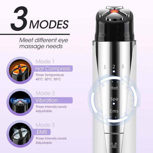 EMS Eye Beauty Device 3 Modes Vibration LED Lights Heat Cordless Massage Dry Eyes Dark Circles Eye Bags Face Skin Care Machine