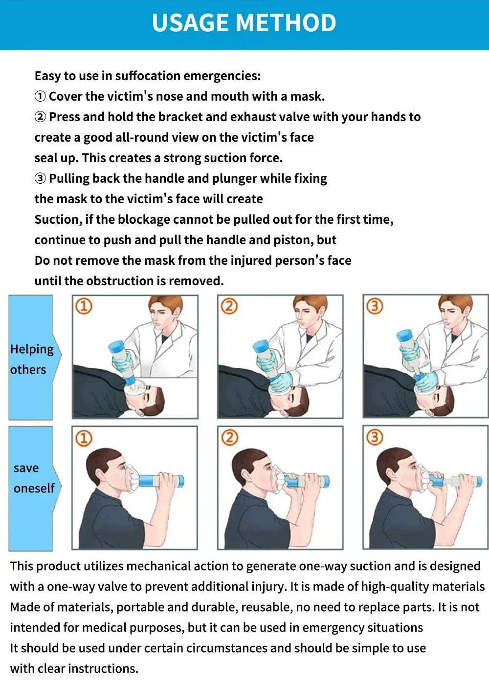 Heimlich Maneuver Anti Choking Rescue Device Artificial Emergency Home Rescue First Aid Kit Adults & Children