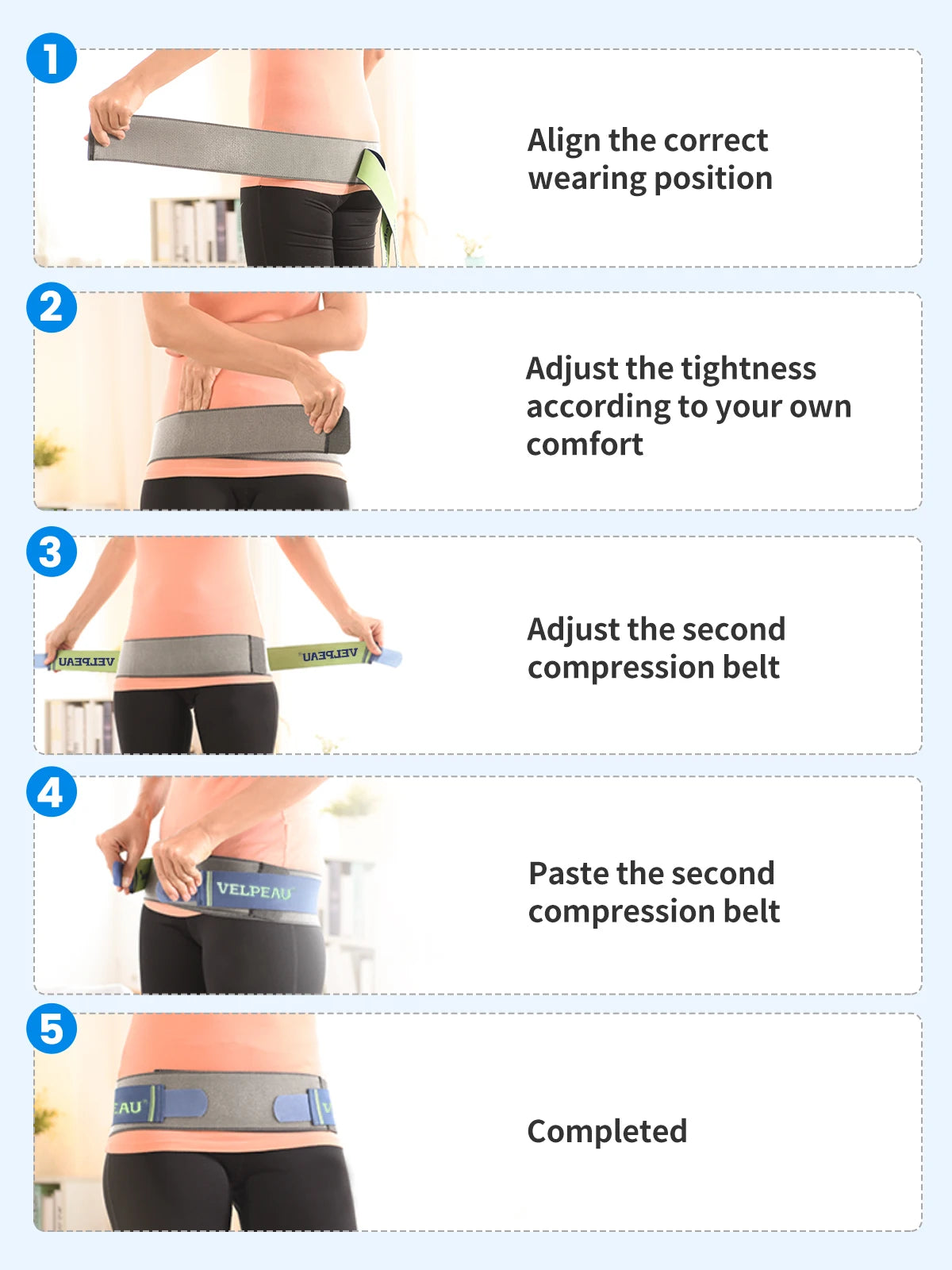 VELPEAU Sacroiliac Belt for Si Joint, Hip, Pelvic, Lower Back, Leg and Sacral Nerve Pain Relief, Pelvic Belt for Women and Men