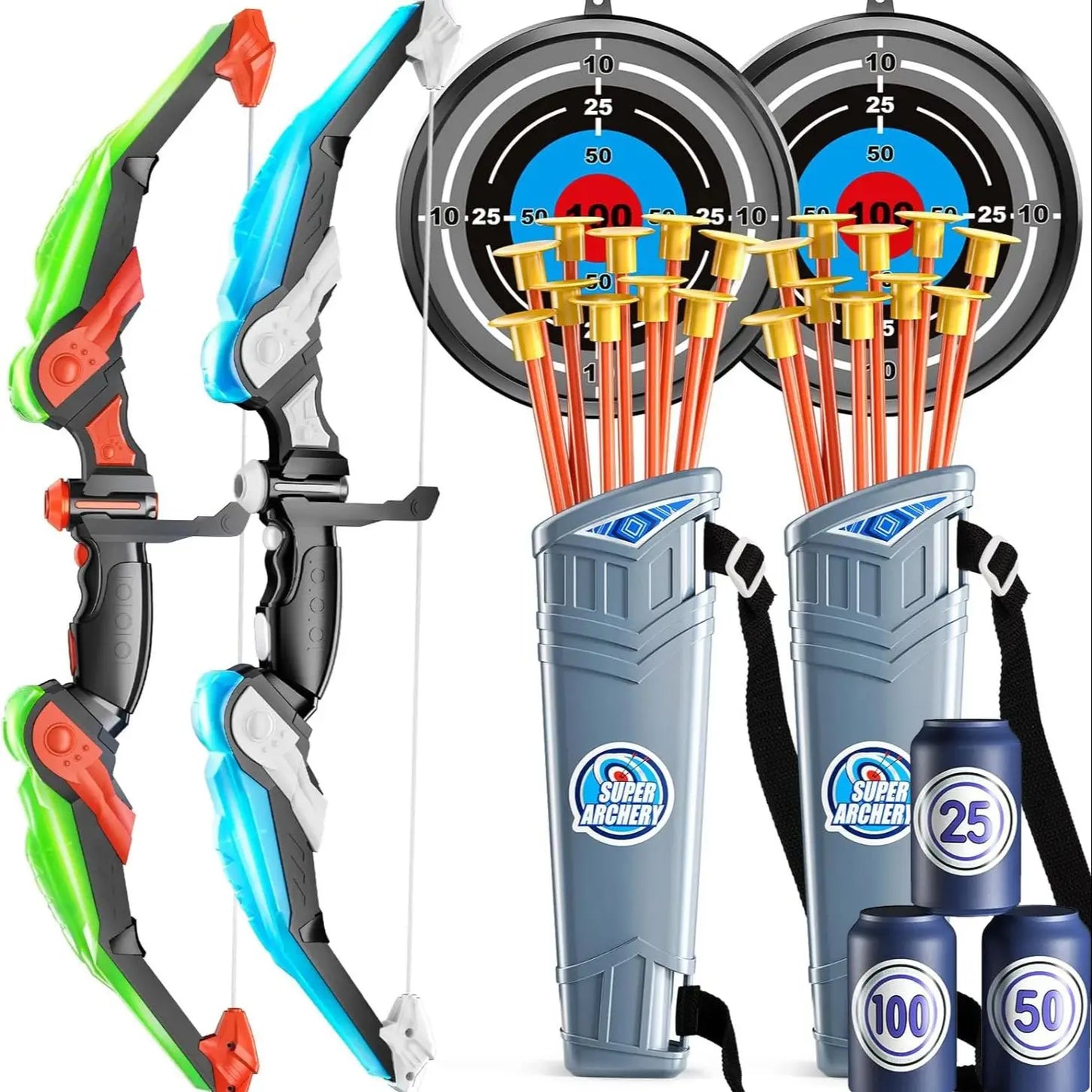 Kids Bow and Arrow Set, LED Light Up Archery Toys Set for Kids Ages 4-8 8-12, with 10 Suction Cup Arrows, Target & Quiver, Boys Bow and arrow set
