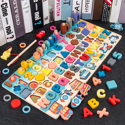 QWZ Kids Montessori Educational Wooden Math Toys Children Busy Board Count Shape Colors Match Fishing Puzzle Learning Toys Gifts 397