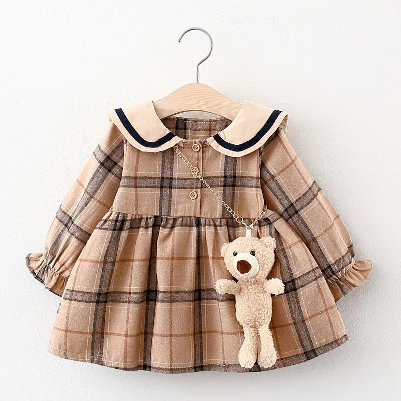 2025 Fall Newborn Baby Girl Dress Clothes Toddler Girls Princess Plaid Birthday Dresses For Infant Baby Clothing 0-2y Vestidos Khaki
