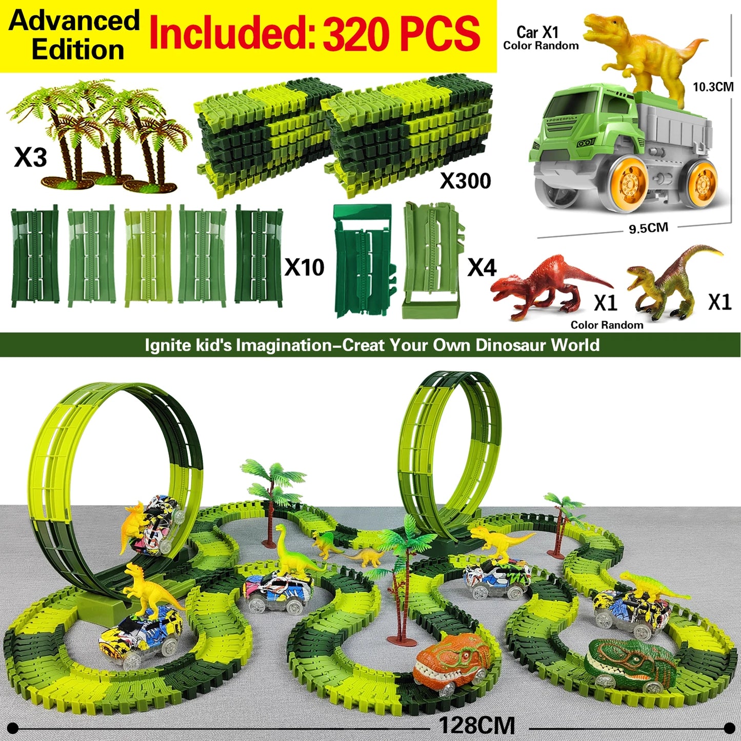Children Electric Track Toy Car Dinosaur Car Kids Educational Toys Track Car Train Toys for Children Birthday Gift 320-Track Set