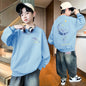 Autumn Boys Clothing 7 To 14 Years Sweatshirt Moon Whale Print Children's Tops Spring Round Neck Long Sleeves Pullovers for Kids SKY BLUE