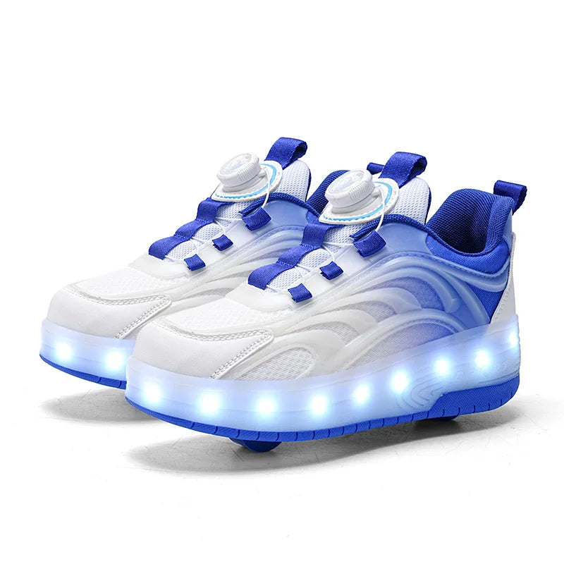 Two Wheels Children's Led Light Roller Skate Shoes For Kids Boys Girls Glowing Sports Luminous Sneakers Skateboard USB Charging YQ-168-Bao blue