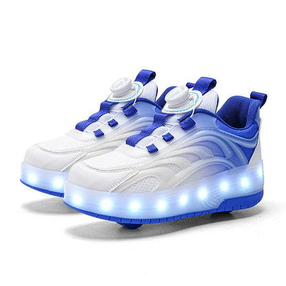 Two Wheels Children's Led Light Roller Skate Shoes For Kids Boys Girls Glowing Sports Luminous Sneakers Skateboard USB Charging YQ-168-Bao blue