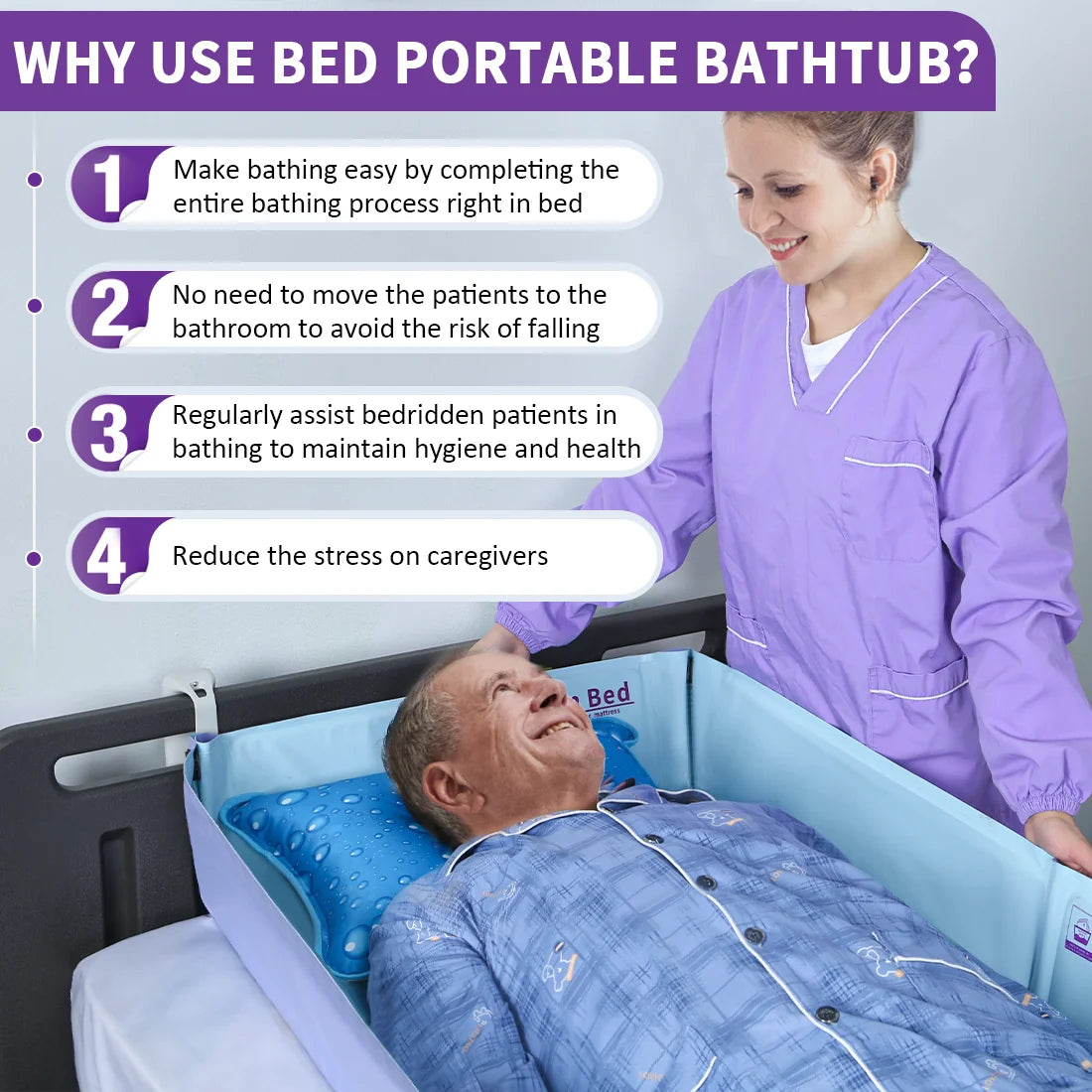 Ehucon Disabled Foldable Bathtub Portable Washing in Bed System Patient Shower Mattress for the Elderly Bedridden People Clean
