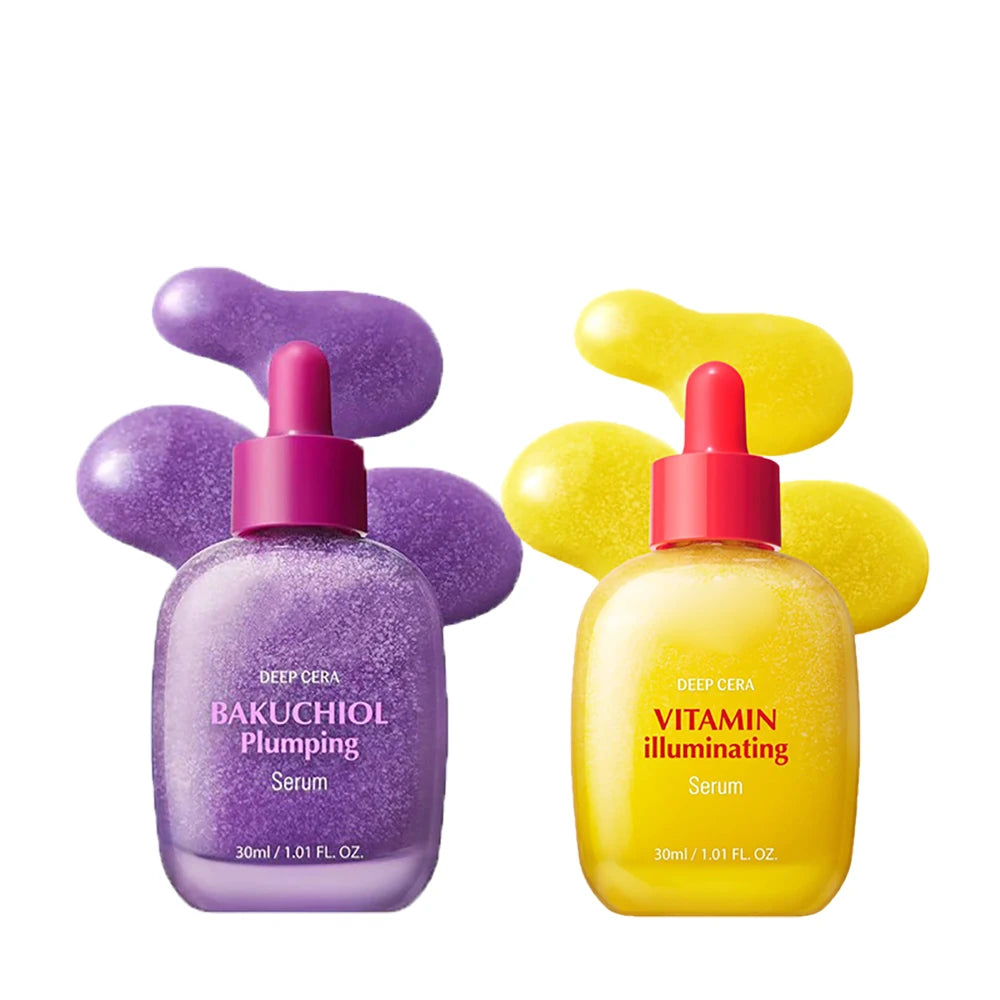 Vitamin whitening serum, niacinamide vitamin C serum, bakuchiol plumping serum, shrink pores, reduce wrinkles, and lift skin SET