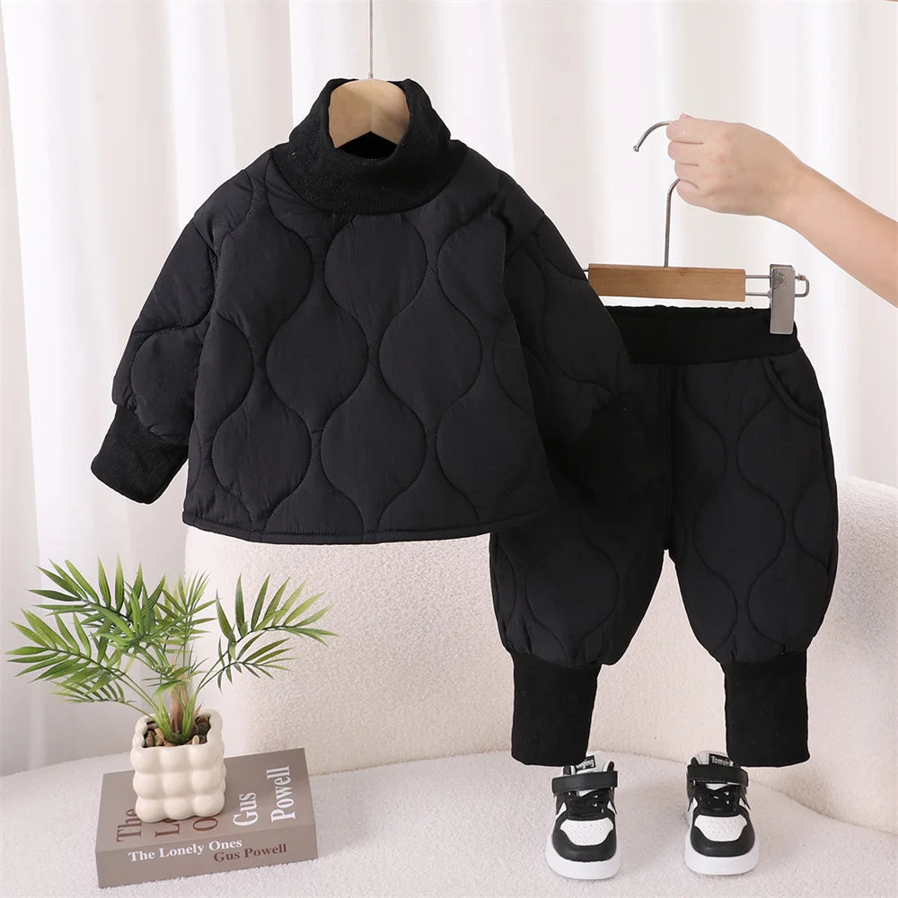 Autumn Winter Baby Boy Clothes Long Sleeve Warm Kids Clothes Set Children Cotton Jacket+ Pants 2pcs Suit Toddler Outfits black