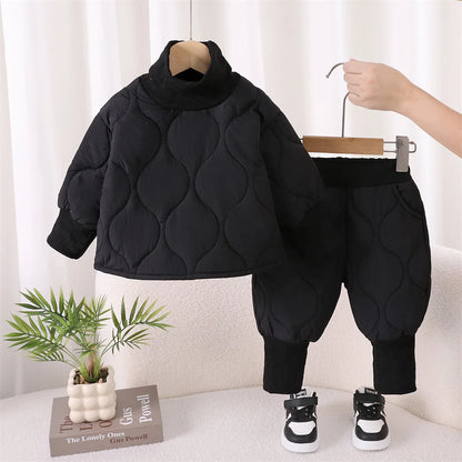 Autumn Winter Baby Boy Clothes Long Sleeve Warm Kids Clothes Set Children Cotton Jacket+ Pants 2pcs Suit Toddler Outfits black