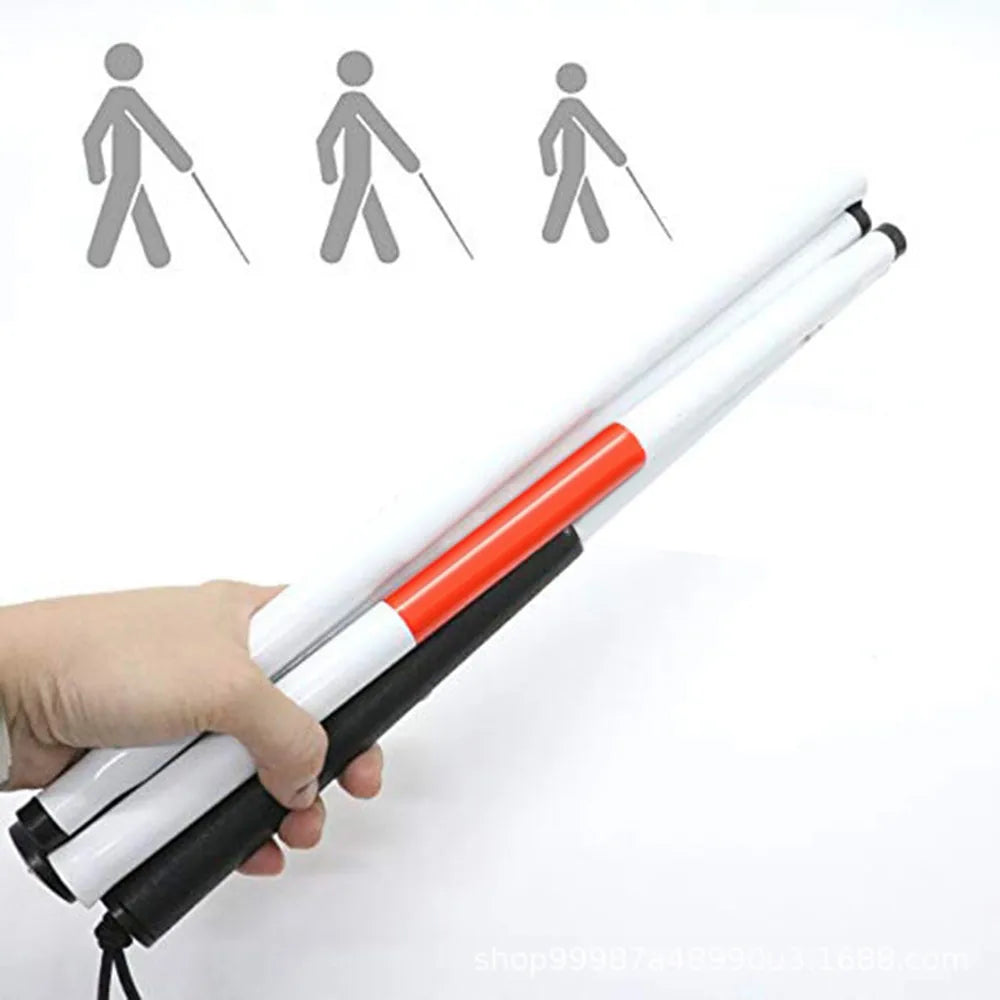 Blind Cane Stick For Visual Impaired Foldable Cane Collapsible Reflective White And Red Walking Stick For Blind Visual Impaired