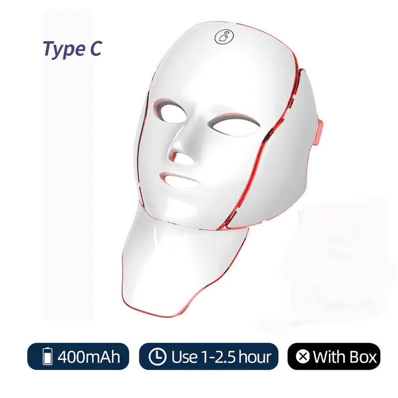 7 Colors LED Face Neck Mask Rechargeable LED Photon Beauty Mask Machine Facial Lifting Skin Care Tool Type C