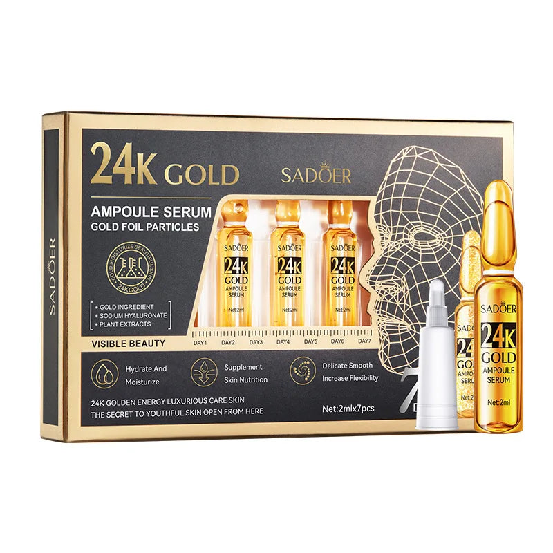 Vitamin C Face Whitening Serum Dark Spots Freckles Removal Hyaluronic Pore Minimizer Anti Aging Wrinkle Remove Golder Essence 24k Gold
