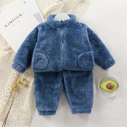 Children's Clothing Sets Autumn Winter Thick Warm Coats Tops + Pants 2Pcs Kids Winter Girl Clothing Sets 1-4 Years Baby Outfits ROYAL BLUE