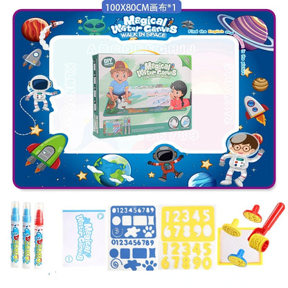 100x80CM Magic Water Drawing Mat Coloring Doodle With Reusable Magic Pens Montessori Painting Board Educational Toys Kids Gifts Space 100x80CM