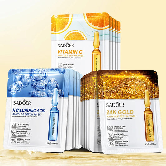 15pcs 24K Gold Hyaluronic Acid Face Mask Facial Firming Moisturizing Brightening Hydrating Facial Masks Skin Care Products Mixed
