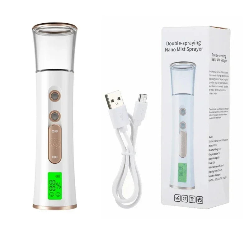 Nano Facial Steamer Cleaning Pores Water SPA Moisturizing Hydrating Face Sprayer USB Portable Hydrating Nanometer Mist Nebulizer Gold