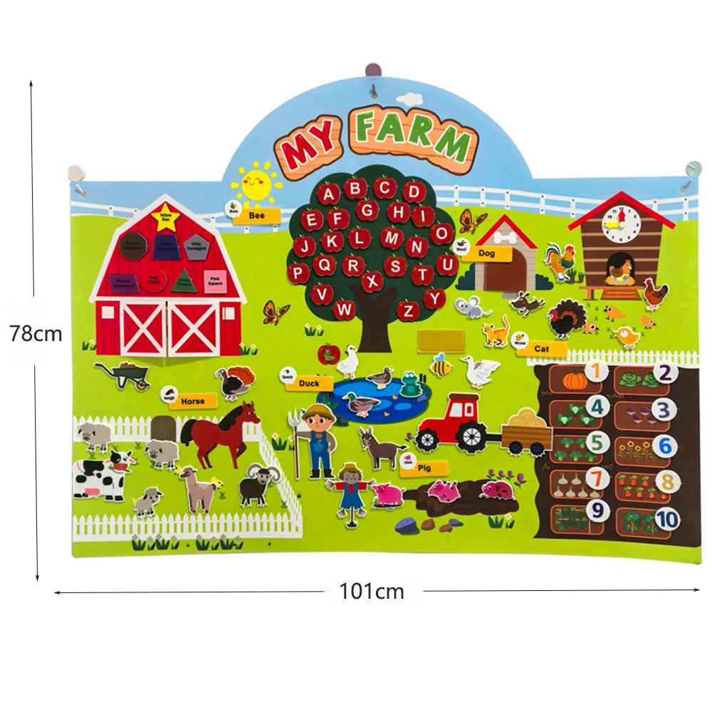 Farm Animals Felt Story Board Set Storytelling Early Learning Interactive Play Kit Wall Hanging Puzzle Toys for Toddlers Gifts C