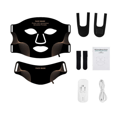 Silicone LED Mask Face With Neck 7 Colors LED Photon Red Light Infrared Therapy Flexible Facial Mask Repair Skin Wireless Use black