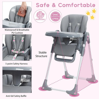 Baby High Chair, Multifunctional Infant Highchairs with Adjustable Height and Recline, Foldable High Chair for Babies & Toddlers