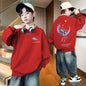 Autumn Boys Clothing 7 To 14 Years Sweatshirt Moon Whale Print Children's Tops Spring Round Neck Long Sleeves Pullovers for Kids Red