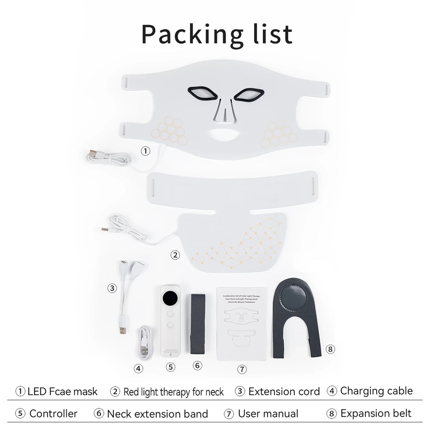 Hello Face Rechargeable Red Light Therapy Mask for Face & Neck Infrared LED Mask Skincare Device for Glowing Skin 2 in 1 White Mask