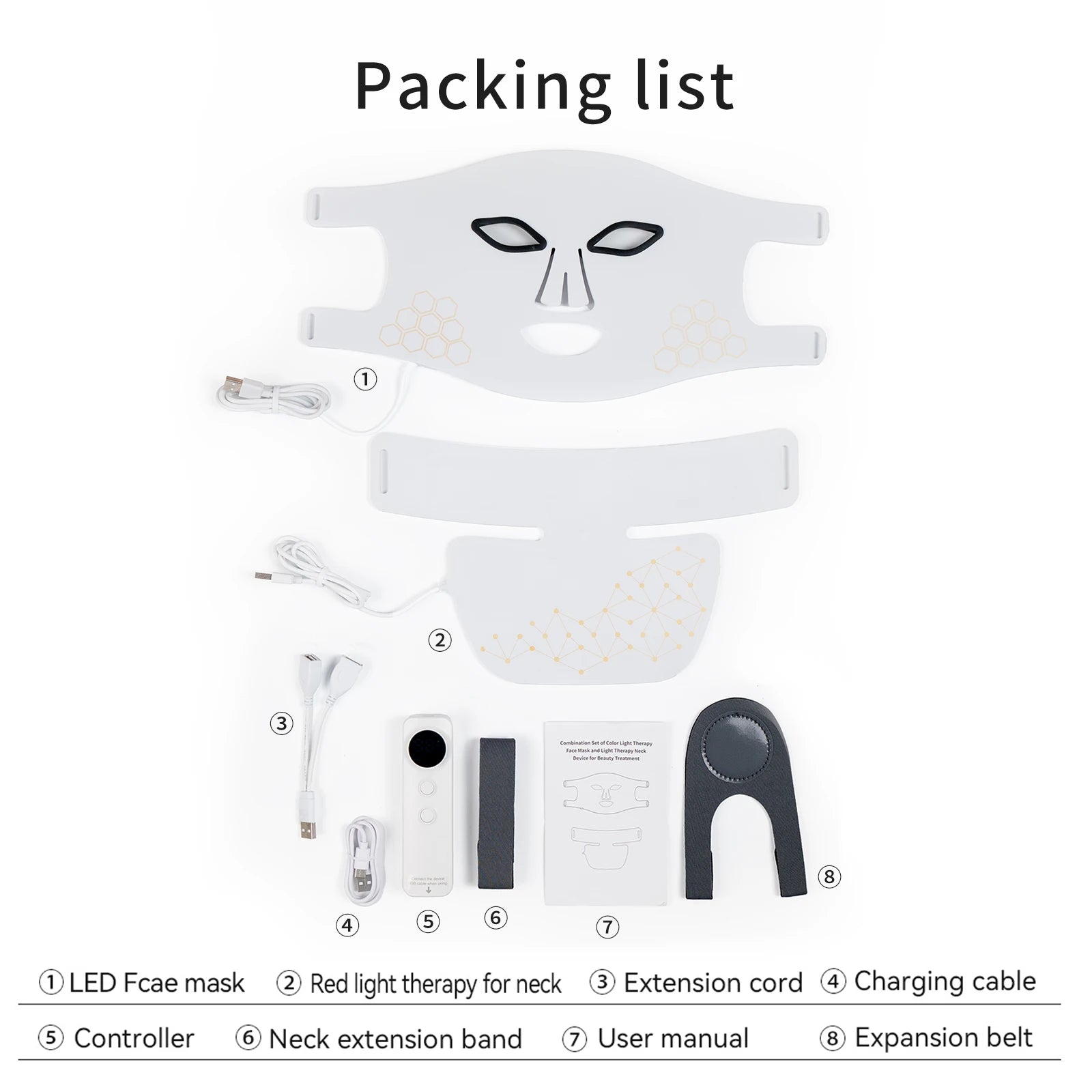 Hello Face Rechargeable Red Light Therapy Mask for Face & Neck Infrared LED Mask Skincare Device for Glowing Skin 2 in 1 White Mask