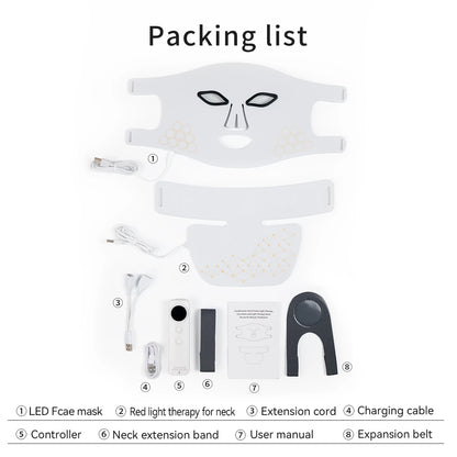 Hello Face Rechargeable Red Light Therapy Mask for Face & Neck Infrared LED Mask Skincare Device for Glowing Skin 2 in 1 White Mask