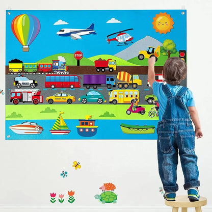 Felt Story Board Set Toy for kids Farm Animals Preschool Education Early Learning Interactive Play Mat Wall Hanging Gift for To Vehicles