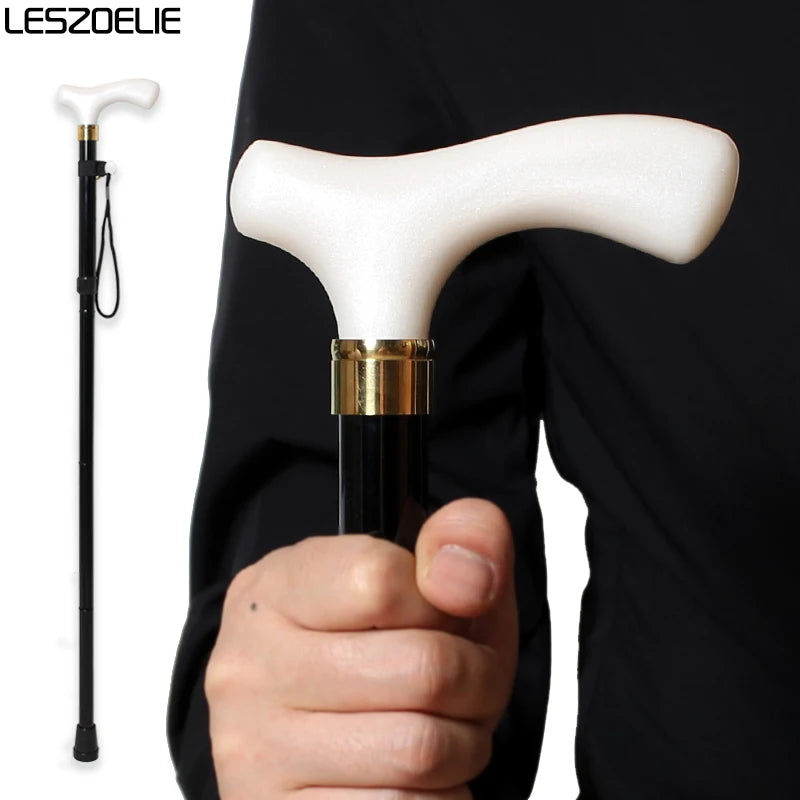 85cm to 95cm Two styles Adjustable Folding Walking Stick Men And Women White Resin Handle Black Aluminum Alloy Elegant Canes P