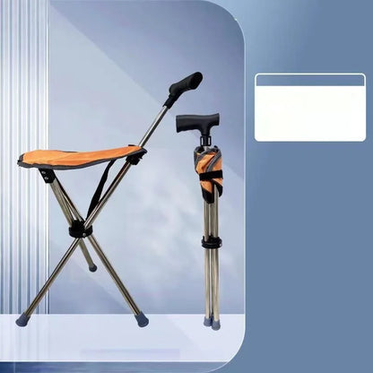 Multifunctional Triangular Stool, Climbing Stick, Foldable, Ultra-light, Stainless Steel, Retractable Cane, Trekking Supplies Orange