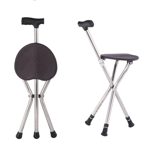3-Leg Adjustable Walking Cane Seat, Anti-Slip Mobility Aid with LED Light, Foldable Cane Chair for Elderly Seatable with Light