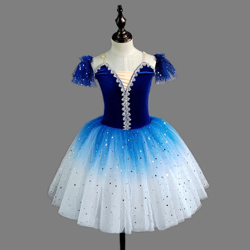 Children's Ballet Skirt, Girls' Dance Skirt, Sequin Dress, Children's Dance Skirt, Collective Program Performance Clothing Blue