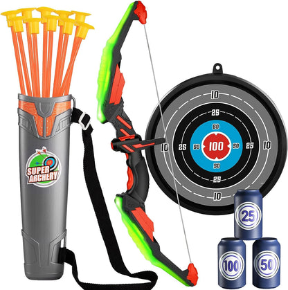 Kids Bow and Arrow Set, LED Light Up Archery Toys Set for Kids Ages 4-8 8-12, with 10 Suction Cup Arrows, Target & Quiver, Boys Green bow and arrow