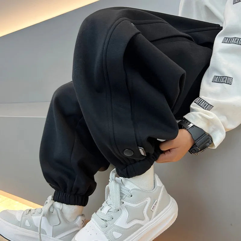 Fashion New Kids Solid Color Sweatpants Boys Casual Joggers Trousers 110-170 Autumn Kids High Quality Cotton Loose Soft Pants