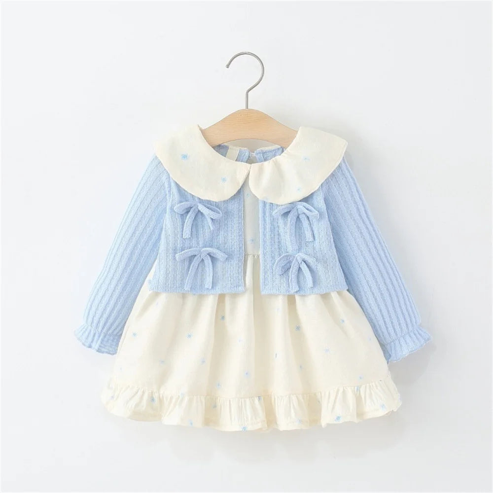 Newborn Baby Girl Dress Toddler Clothes Spring Autumn Kids Girls Long Sleeve Princess 1st Birthday Dresses Infant Clothing SKY BLUE