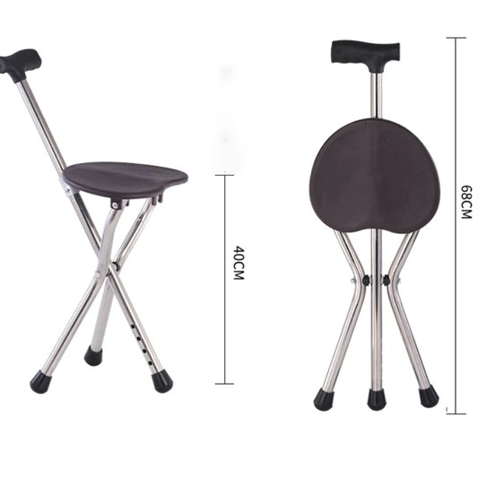 3-Leg Adjustable Walking Cane Seat, Anti-Slip Mobility Aid with LED Light, Foldable Cane Chair for Elderly Seatable with Light